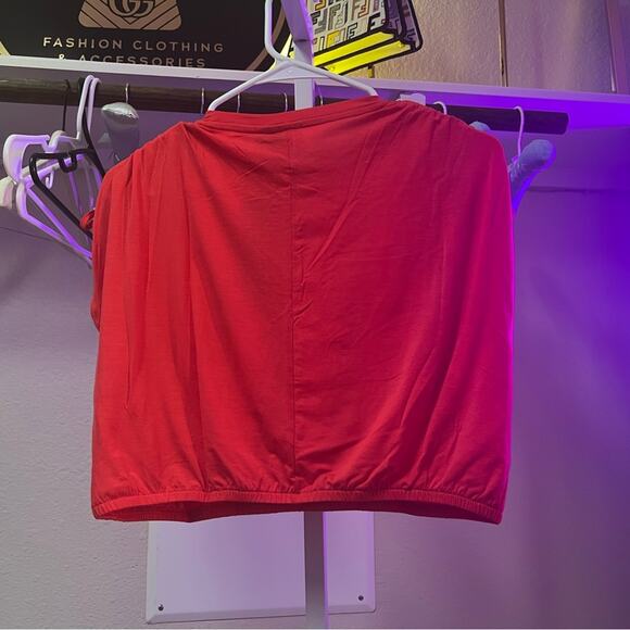 Mono B Vibrant Red Gathered Sleeve Blouse - Picture 2 of 4